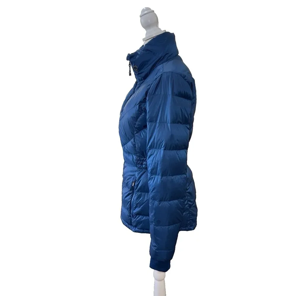 Athleta Banner Peak Goose Down Puffer Jacket Blue Lightweight Packable Women's S